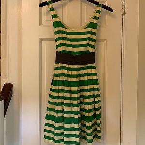 Corey Lynn Calter Caranday Green & Cream Striped mini fit & flare dress